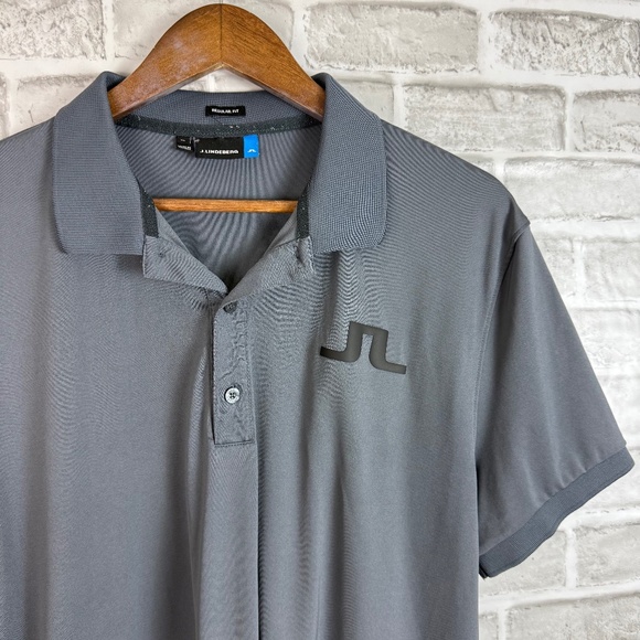 J. Lindeberg Dark Gray Enlarged Logo Performance Golf Polo Mens XL Regular Fit - Picture 1 of 7